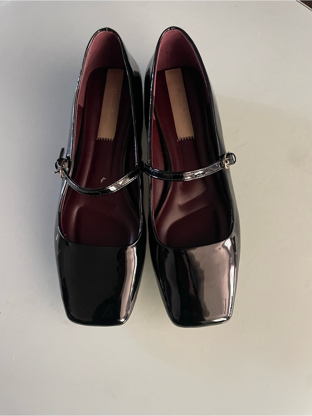 Franco Sarto Black Patent Mary Janes with Buckle Strap